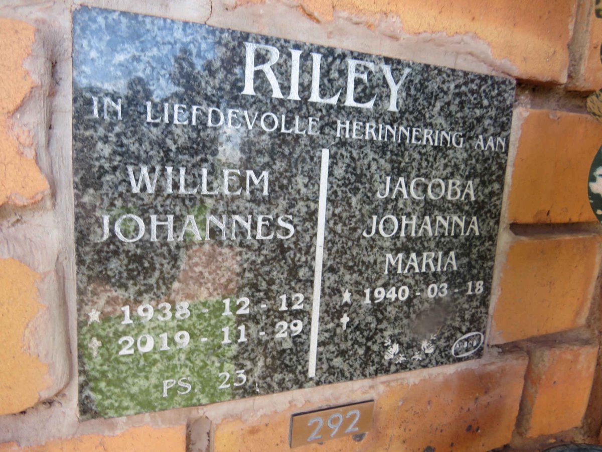 RILEY Willem Johannes 1938-2019 & Jacoba Johanna Maria 1940-