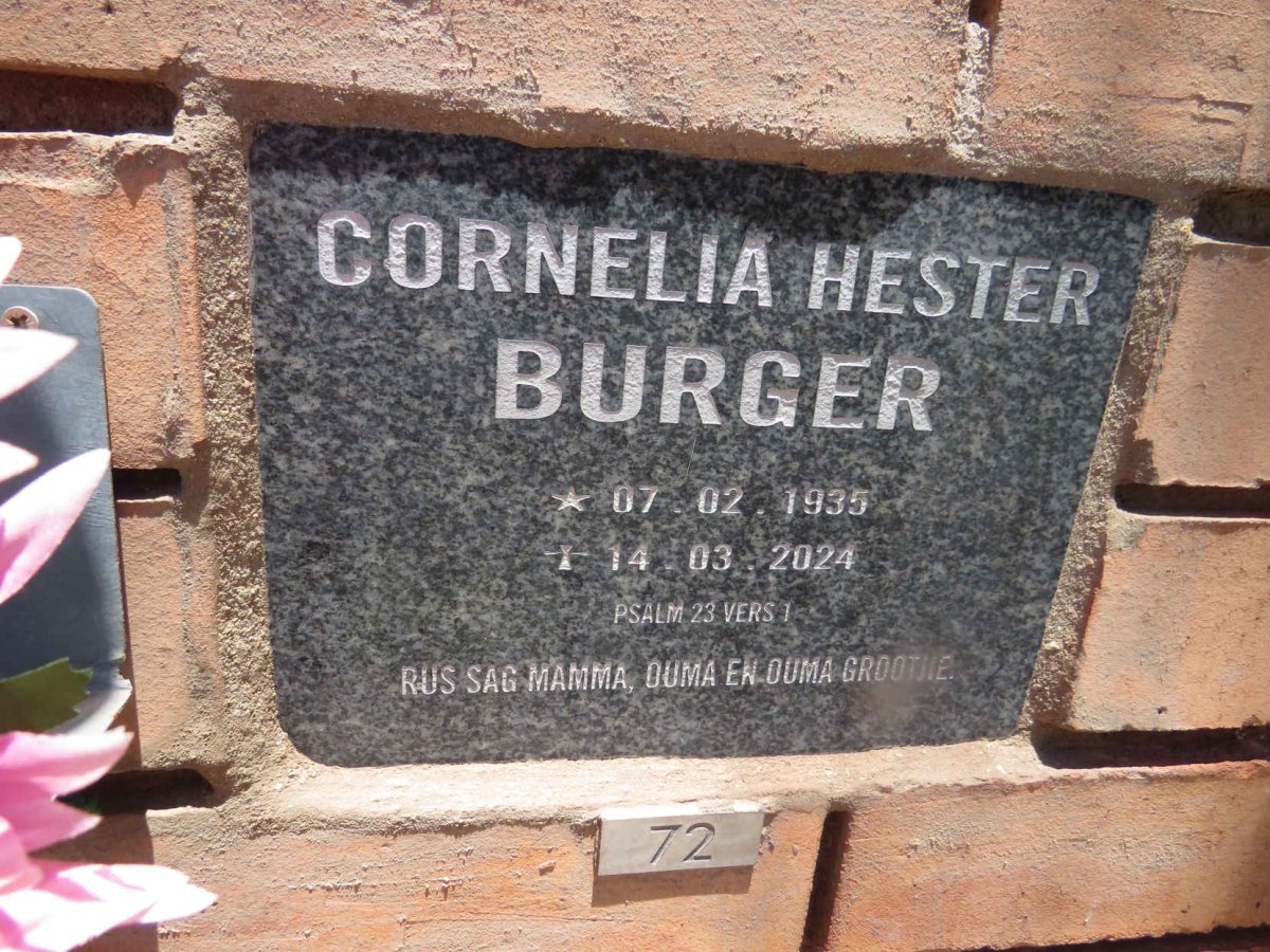 BURGER Cornelia Hester 1935-2024