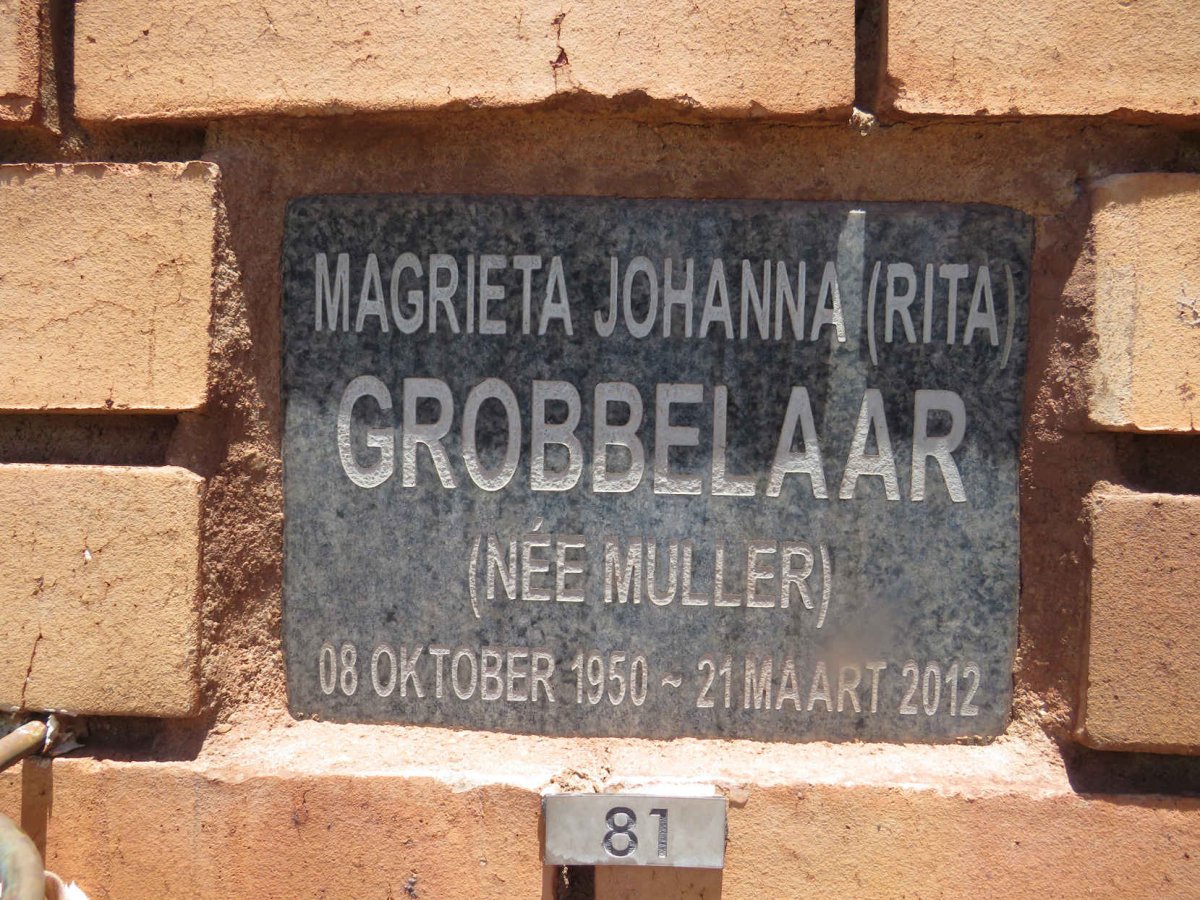 GROBBELAAR Magrieta Johanna nee MULLER 1950-2012