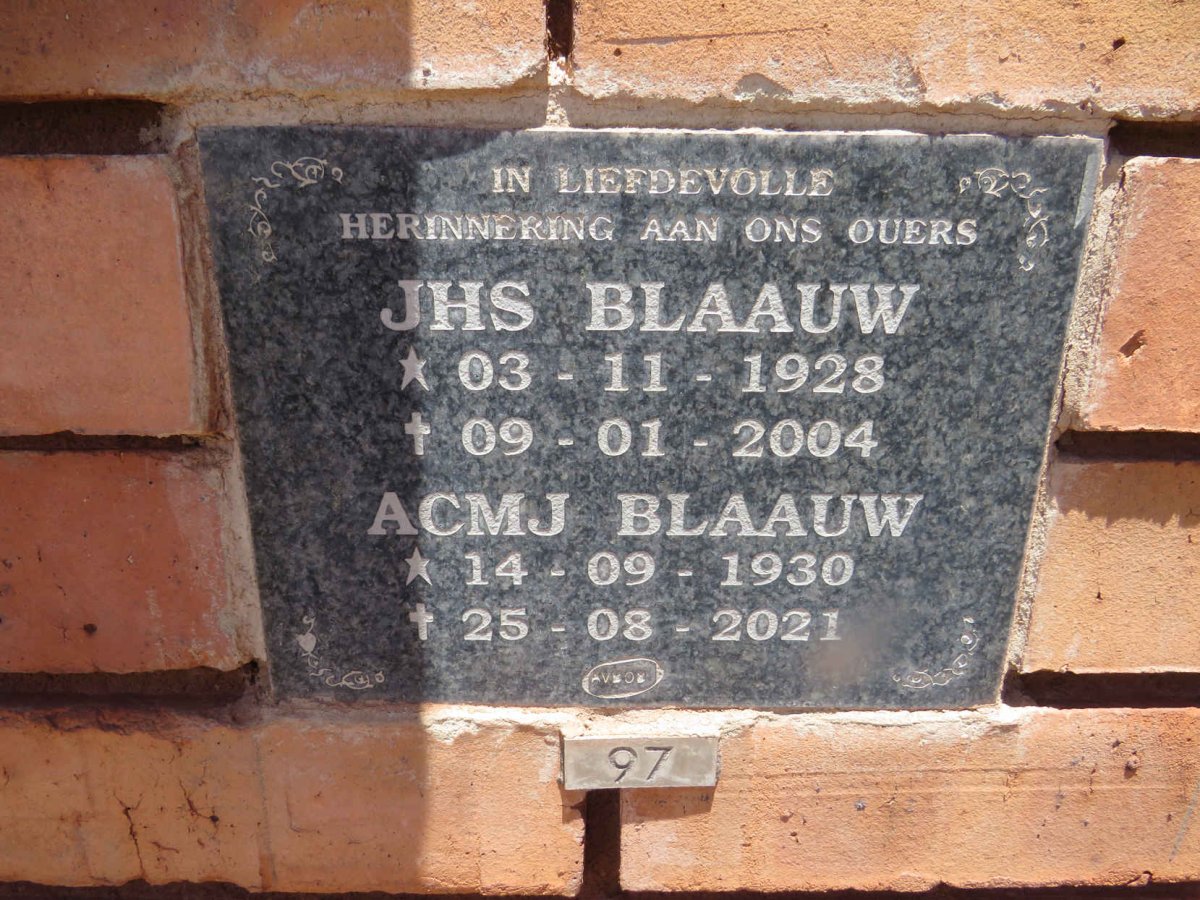 BLAAUW J.H.S. 1928-2004 & A.C.M.J. 1930-2021