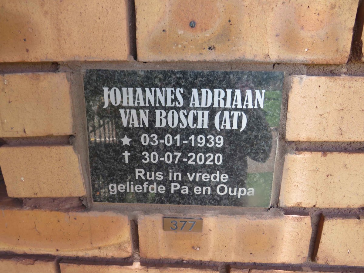 BOSCH Johannes Adriaan, van 1939-2020