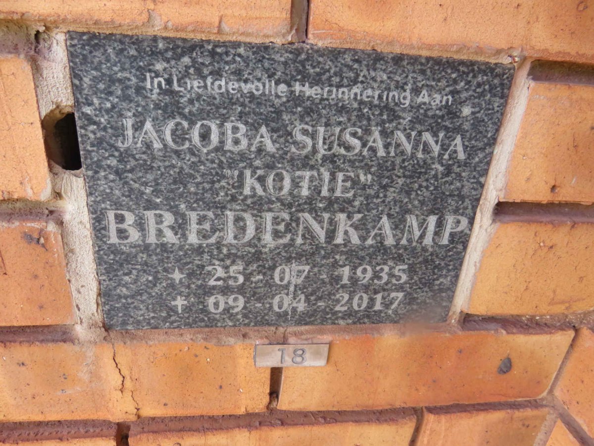 BREDENKAMP Jacoba Susanna 1935-2017