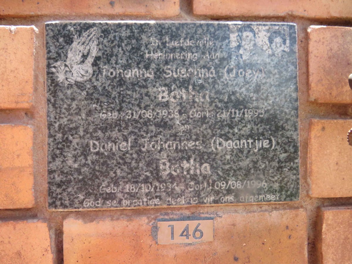 BOTHA Daniel Johannes 1934-1996 & Johanna Susanna 1938-1995