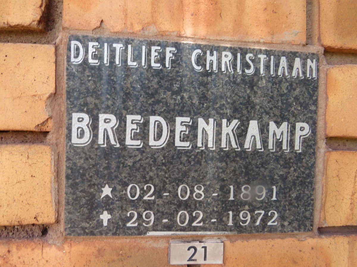 BREDENKAMP Deitlief Christiaan 1891-1972