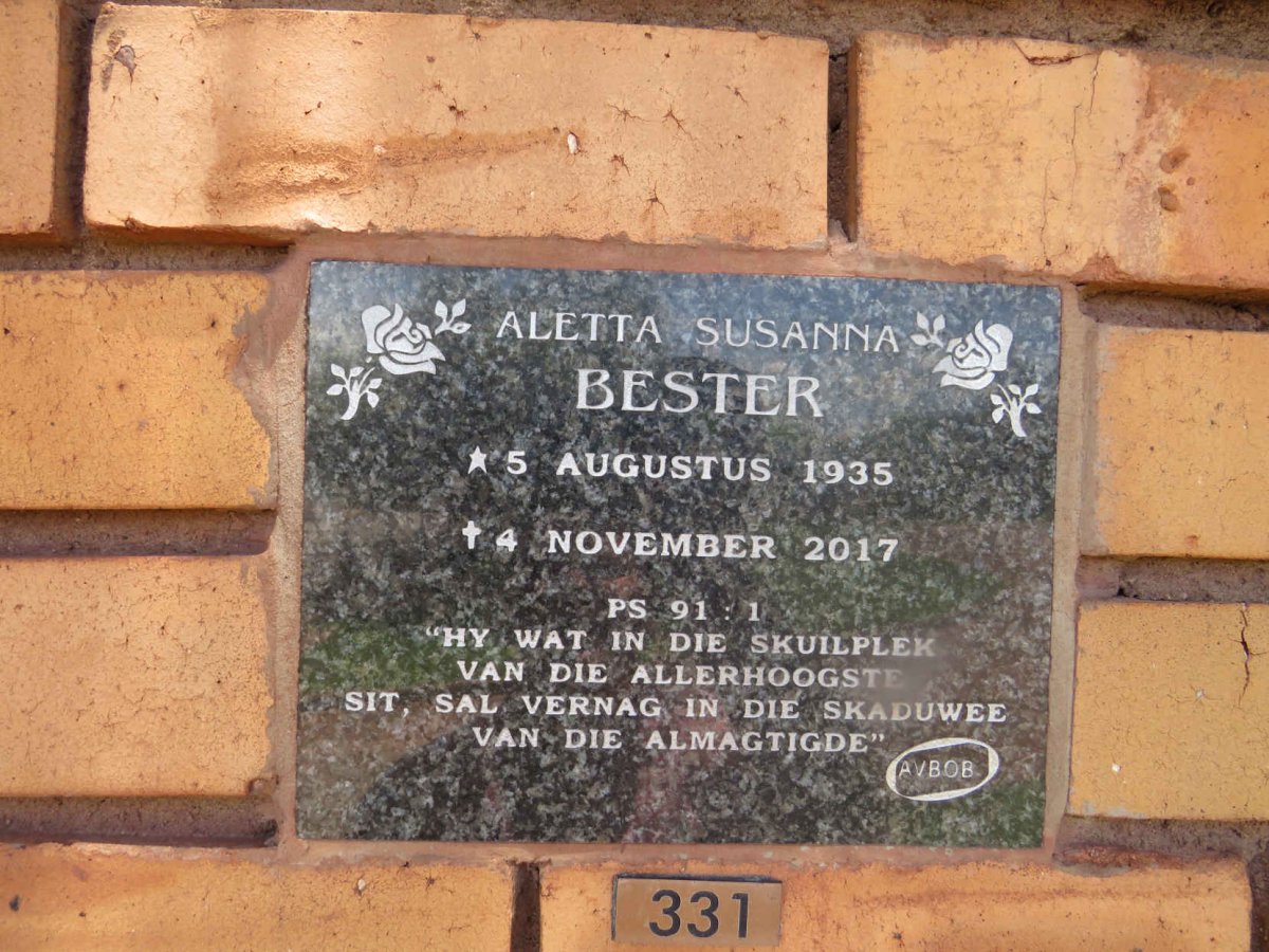 BESTER Aletta Susanna 1935-2017
