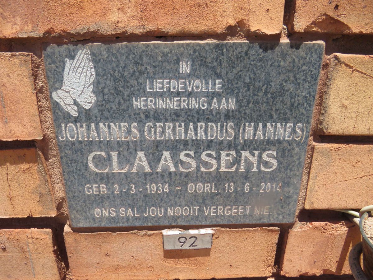 CLAASSENS Johannes Gerhardus 1934-2014