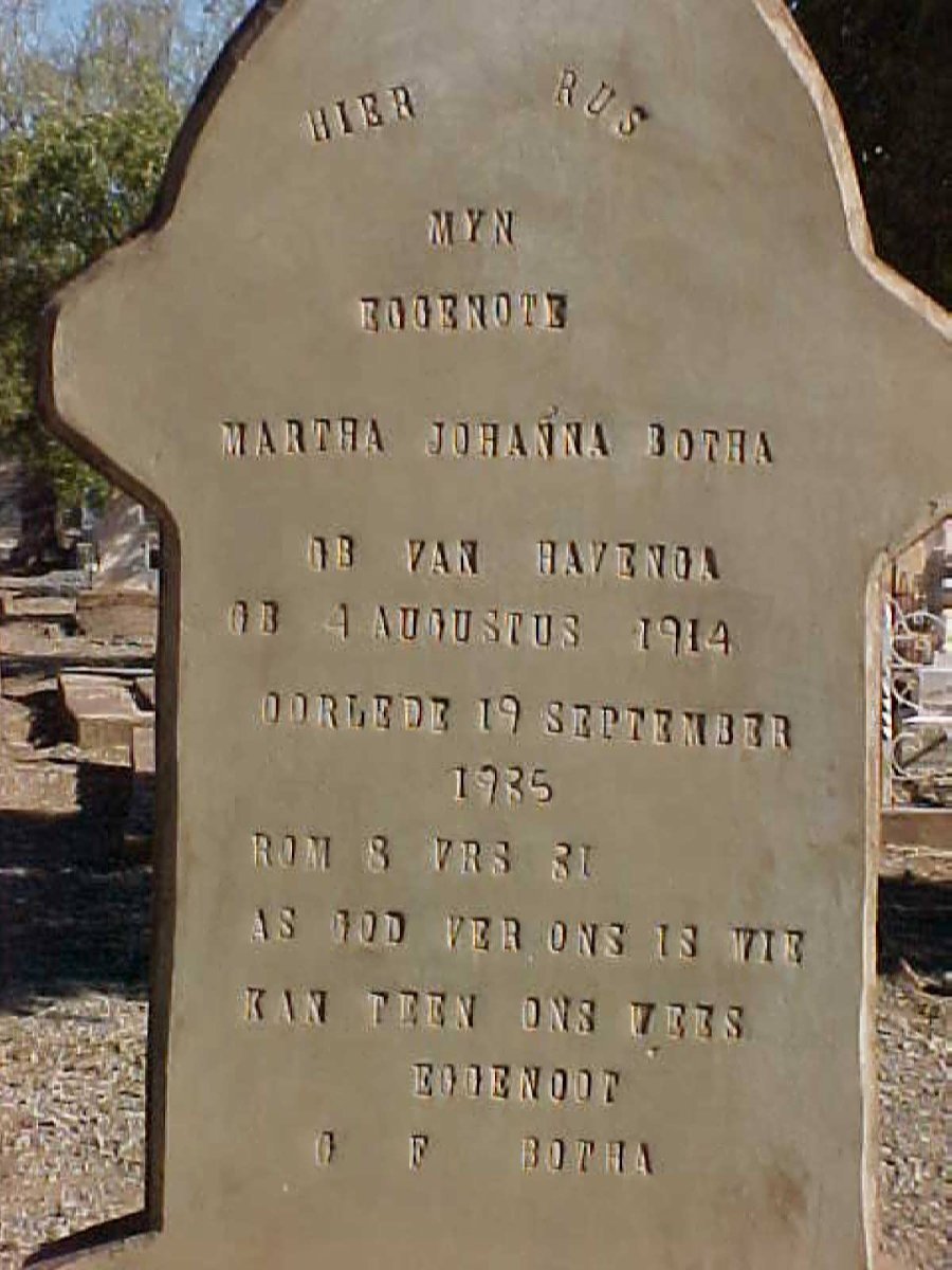 BOTHA Maria Johanna neé HAVENGA 1914-1935