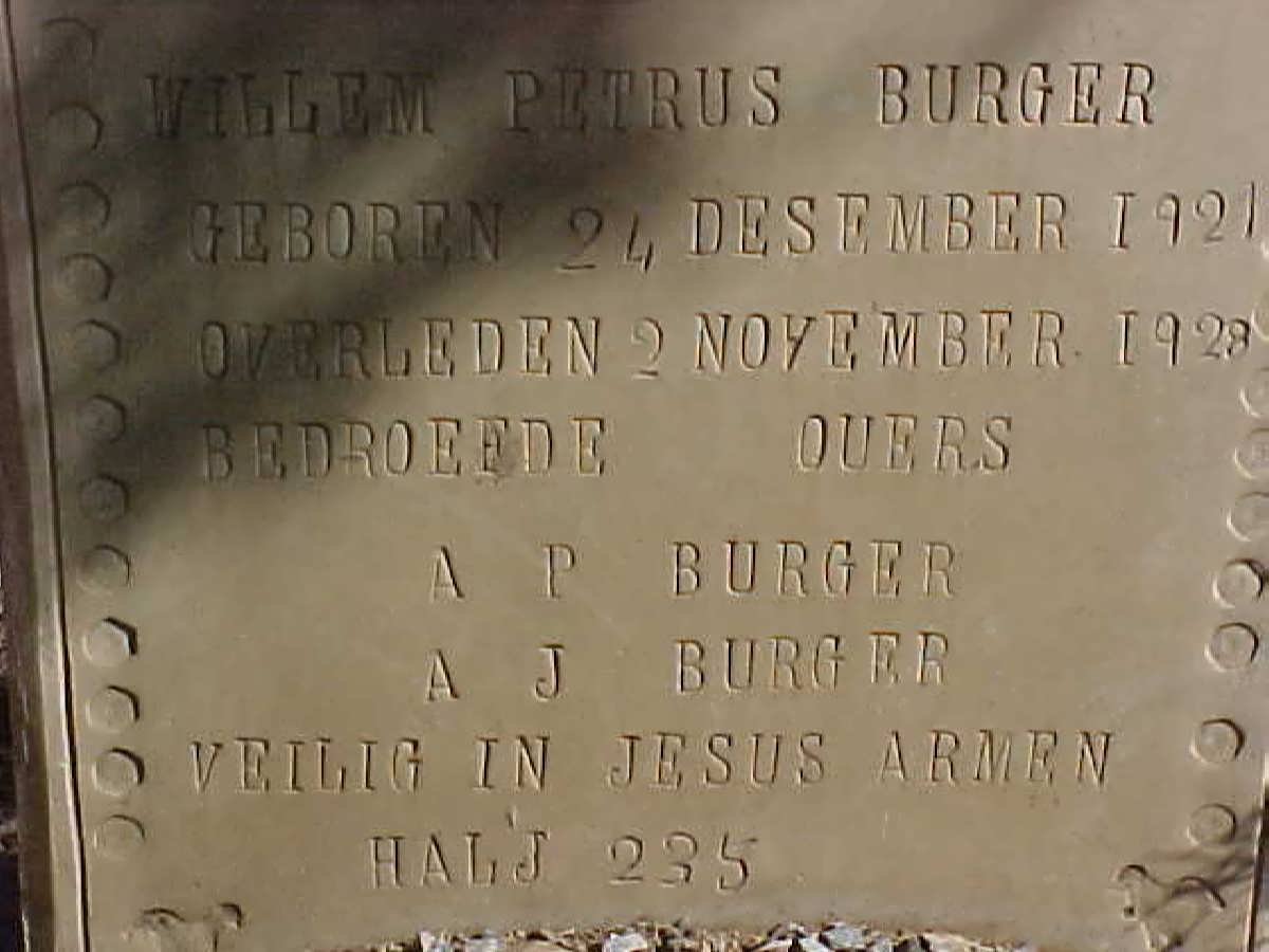 BURGER Willem Petrus 1921-1928