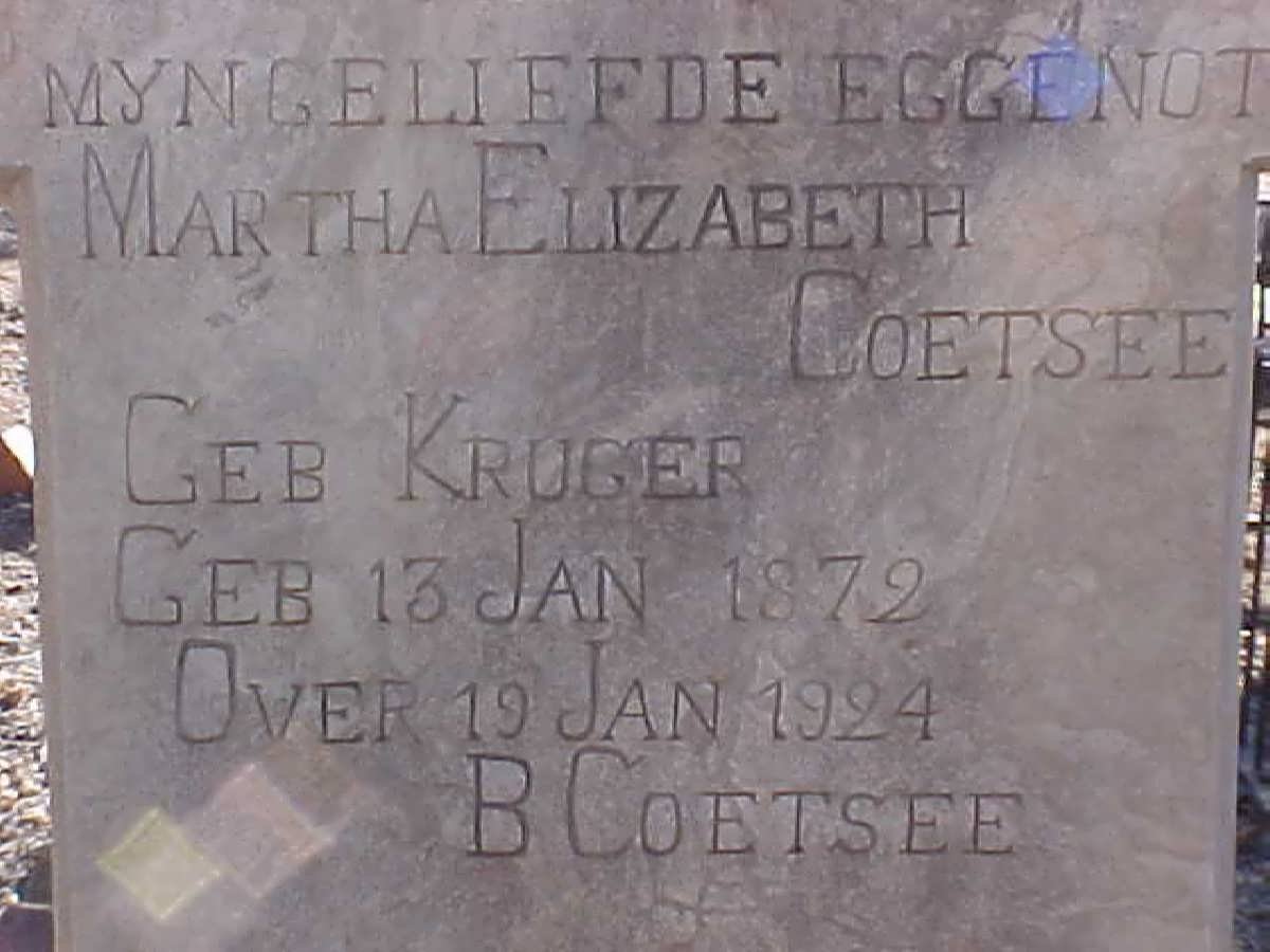 COETSEE Martha Elizabeth nee KRUGER 1872-1924