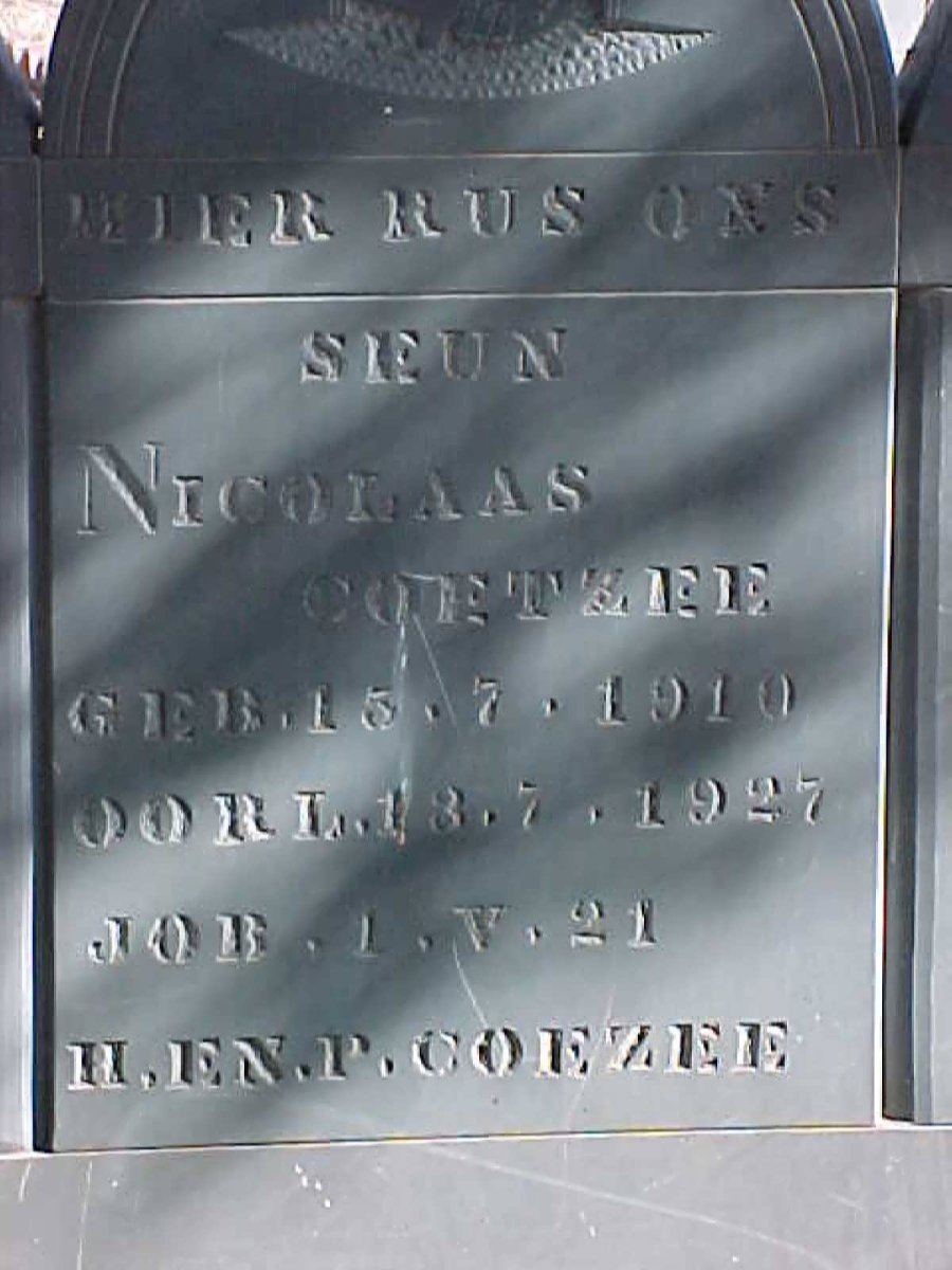 COETZEE Nicolaas 1910-1927