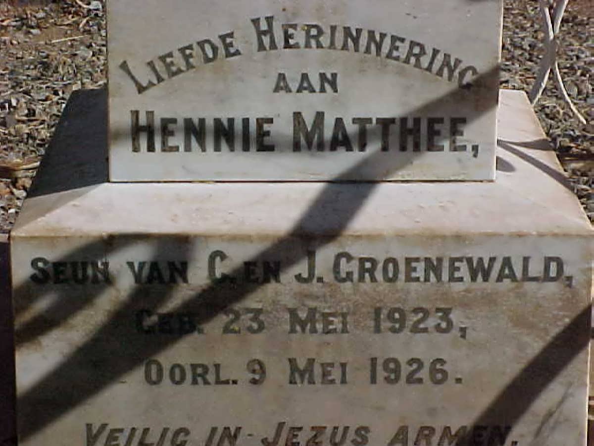 GROENEWALD Hennie Matthee 1923-1926