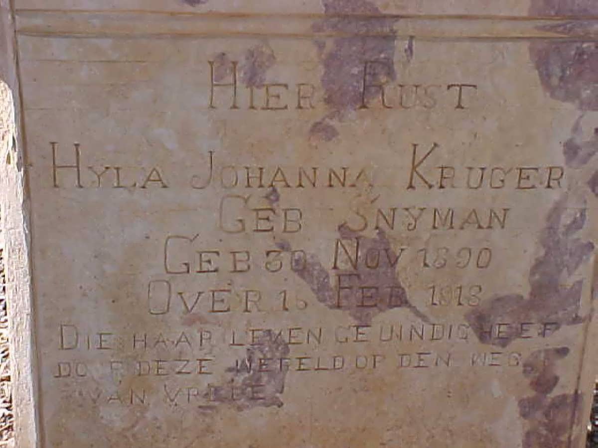 KRUGER Hyla Johanna neé SNYMAN 1890-1918