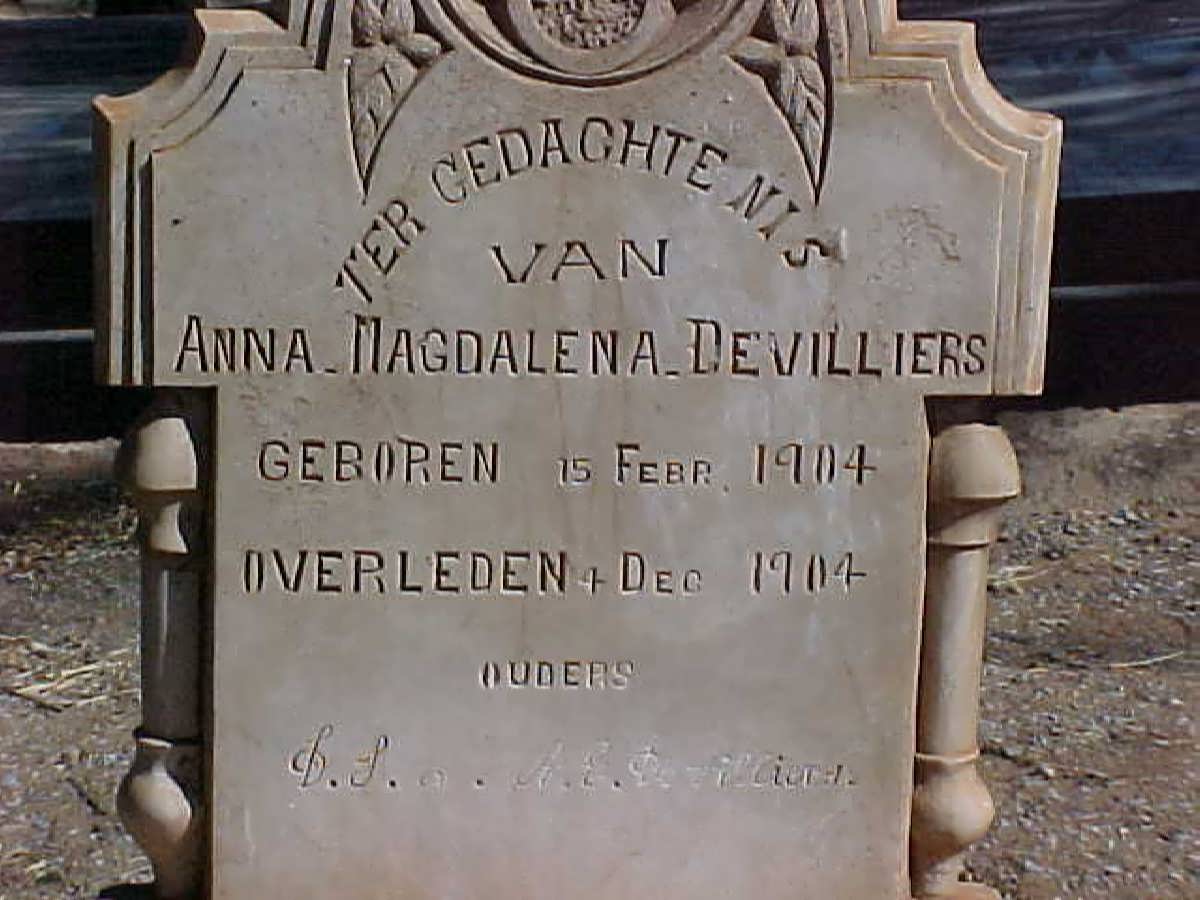 VILLIERS Anna Magdalena, de 1904-1904