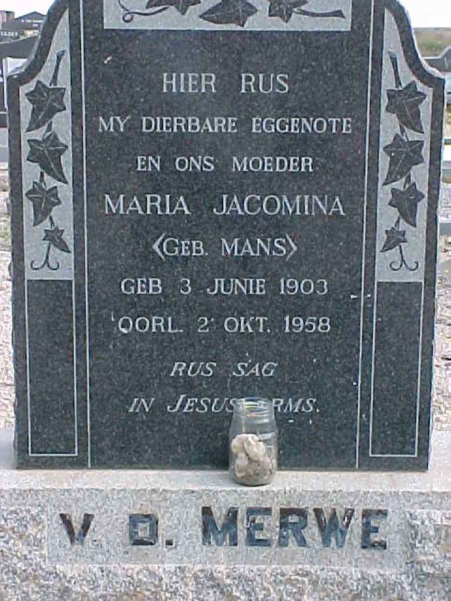 MERWE Maria Jacomina, van der nee MANS 1903-1958