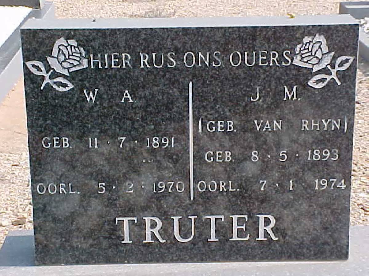 TRUTER W.A. 1891-1970 &amp; J.M. VAN RHYN 1893-1974