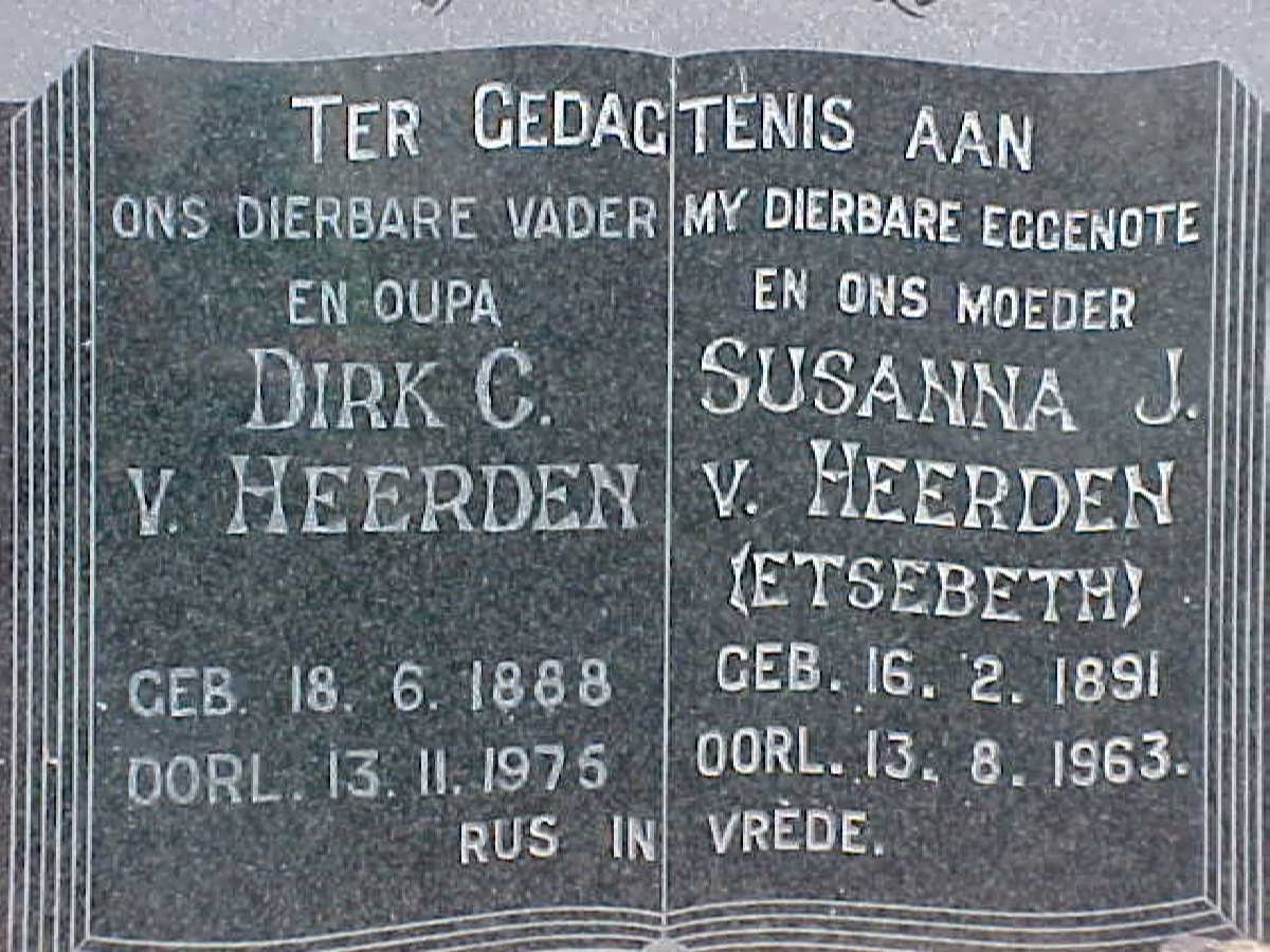 HEERDEN Dirk C., v. 1888-1975 &amp; Susanna J. ETSEBETH 1891-1963