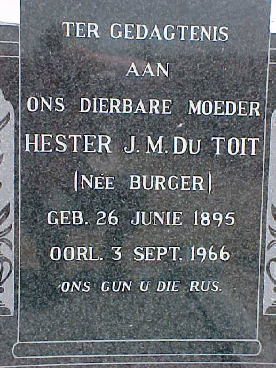 TOIT Hester J.M., du nee BURGER 1895-1966