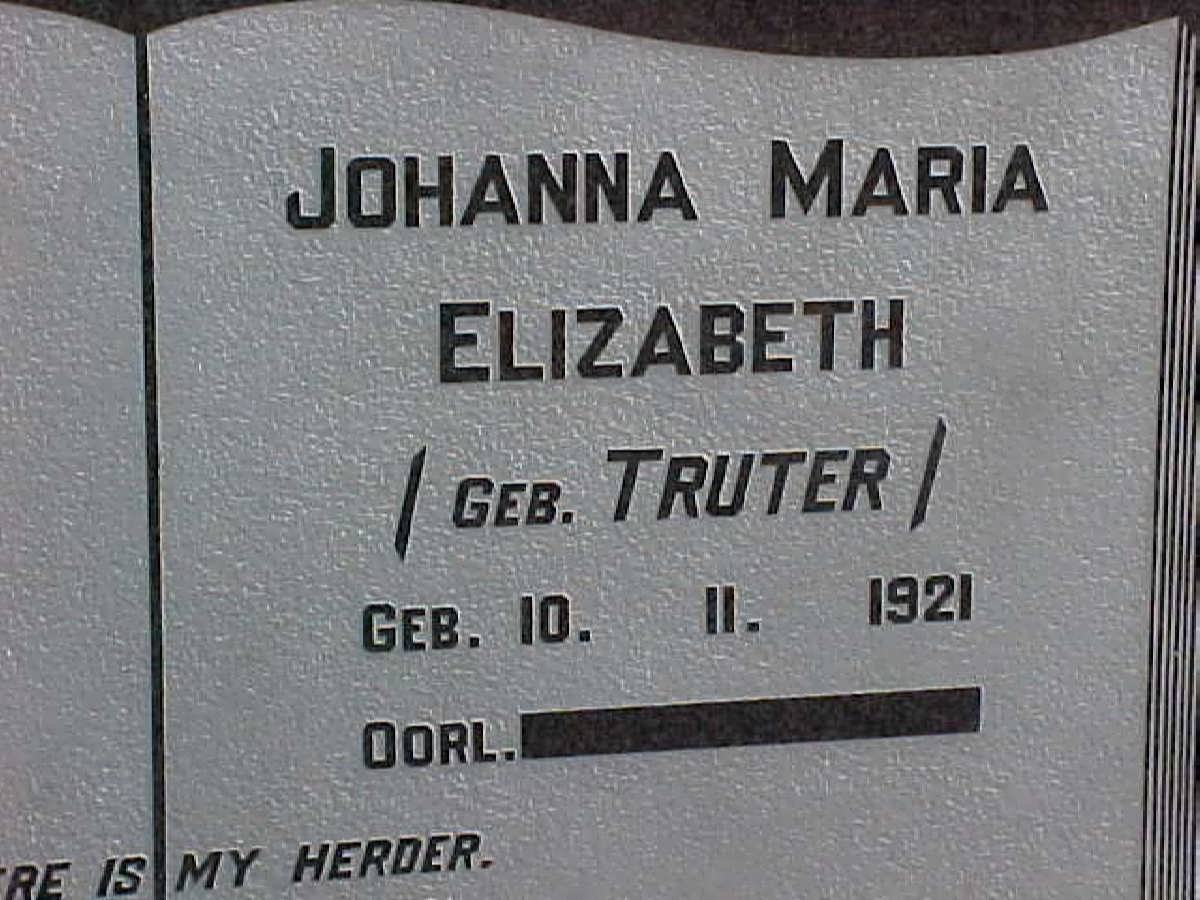 KOTZE Johanna Maria Elizabeth nee TRUTER 1921-