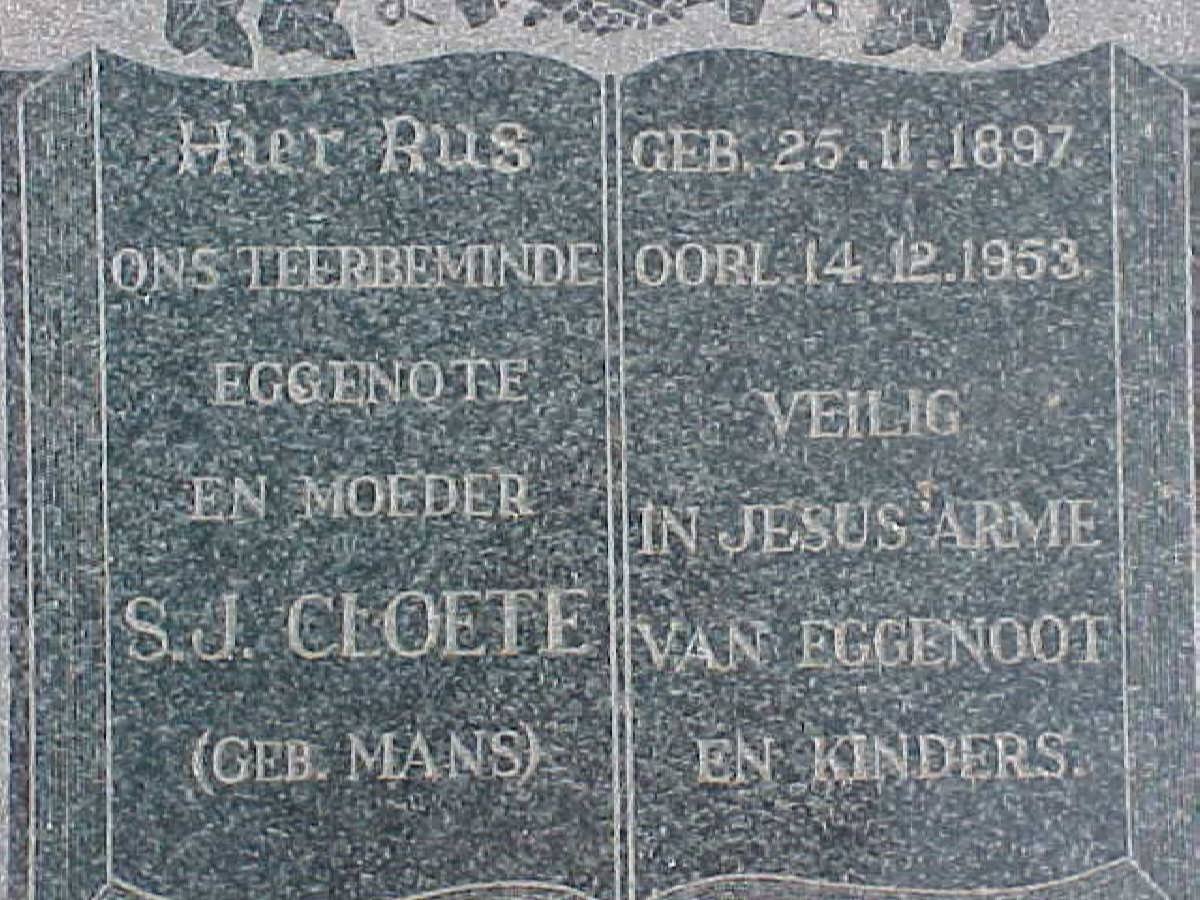 CLOETE S.J. nee MANS 1897-1953