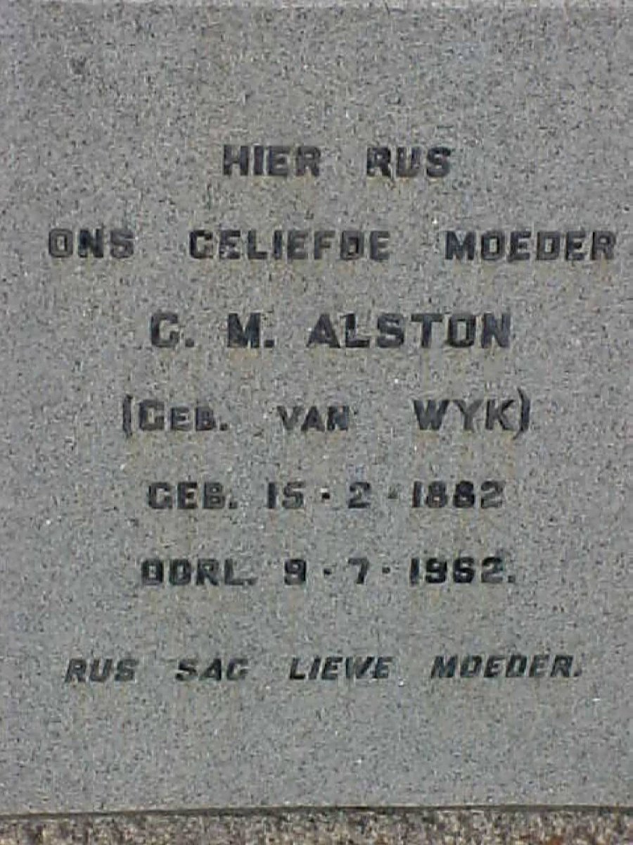 ALSTON C.M. nee VAN WYK 1882-1962