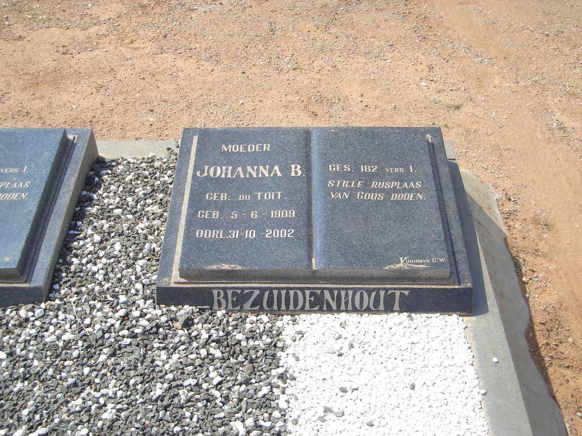 BEZUIDENHOUT Johanna B. nee DU TOIT 1909-2002