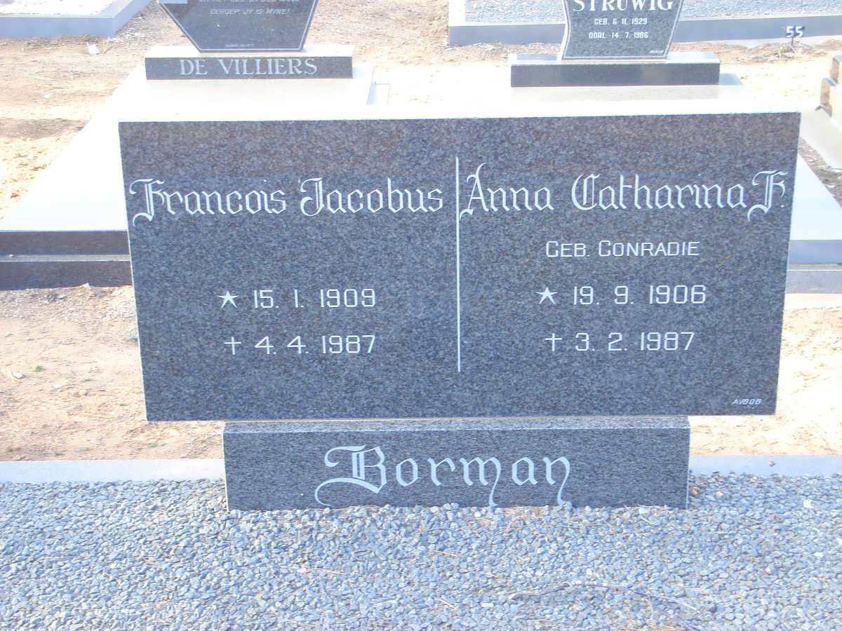 BORMAN Francois Jacobus 1909-1987 &amp; Anna Catharina F. CONRADIE 1906-1987