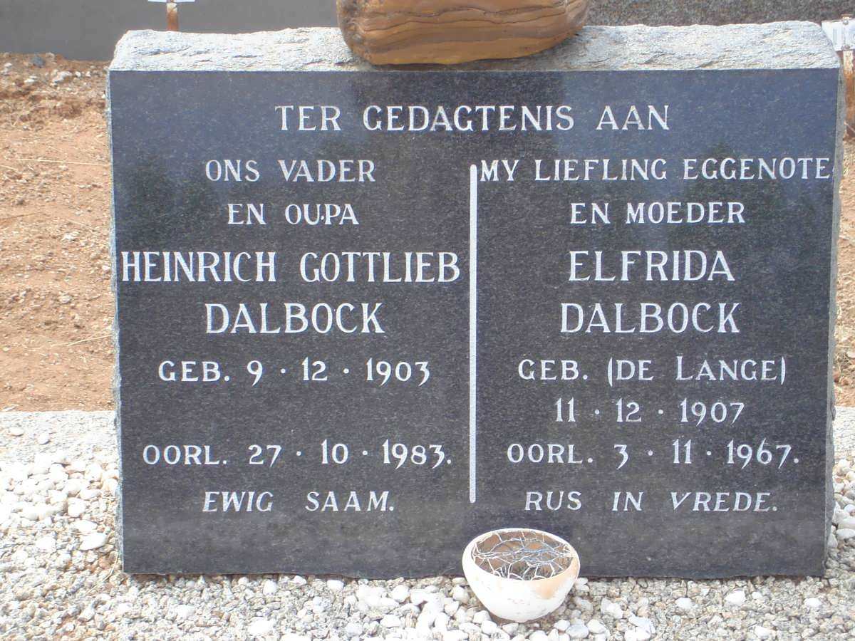 DALBOCK Heinrich Gottlieb 1903-1983 &amp; Elfrida DE LANGE 1907-1967