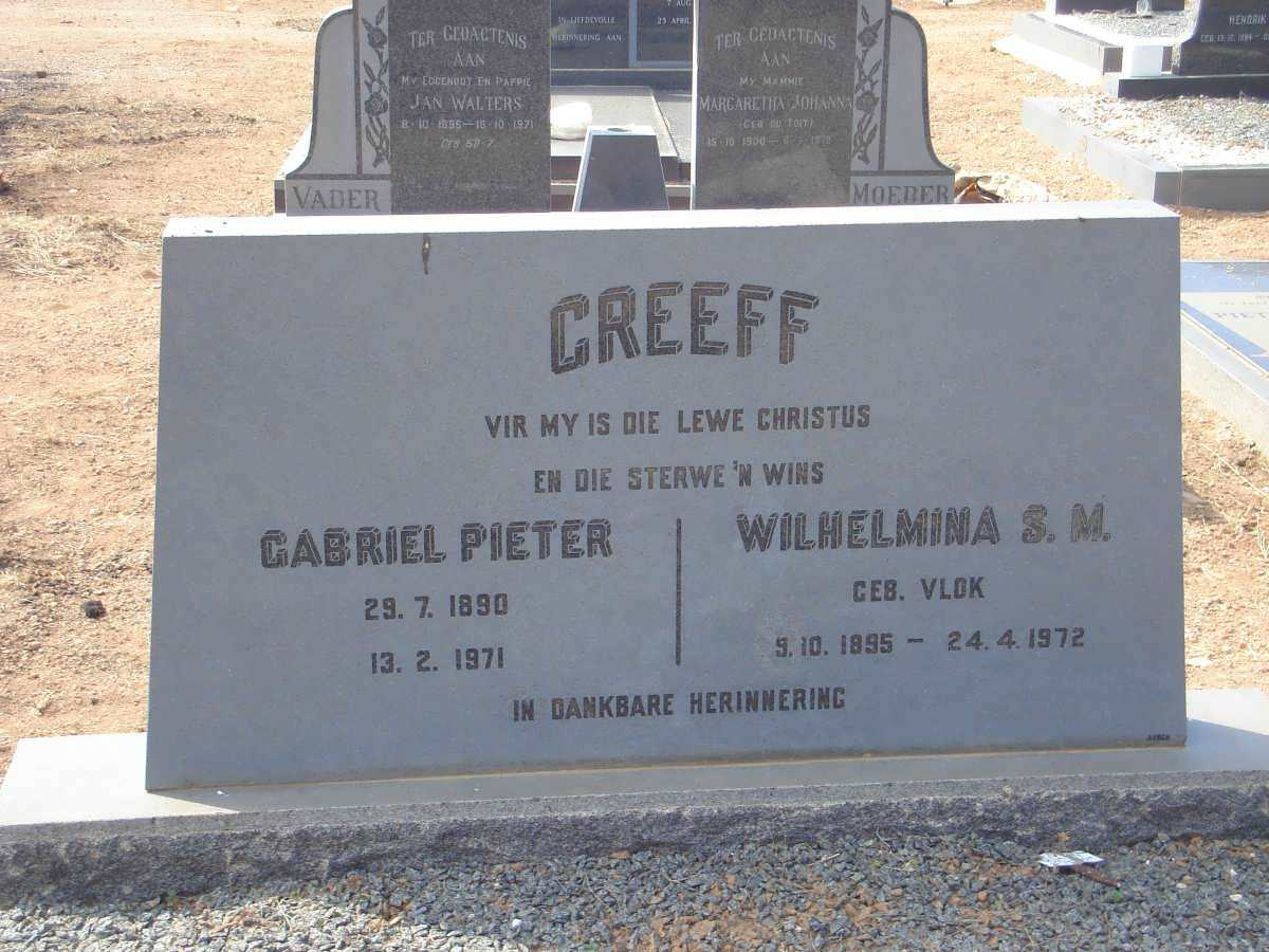 GREEFF Gabriel Pieter 1890-1971 &amp; Wilhelmina S.M. VLOK 1895-1972