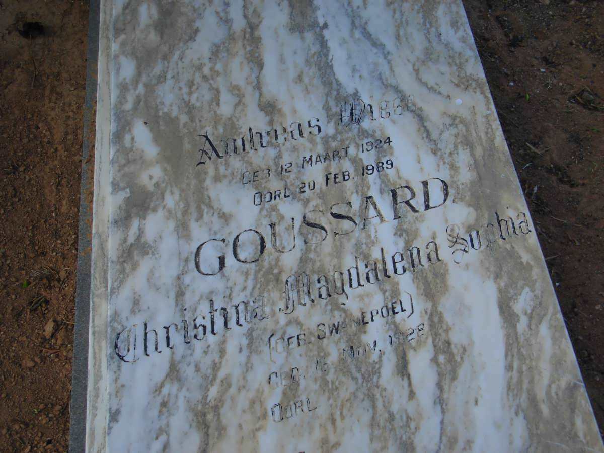 GOUSSARD Andreas Diego 1924-1989 &amp; Christina Magdalena Sophia SWANEPOEL 1928-