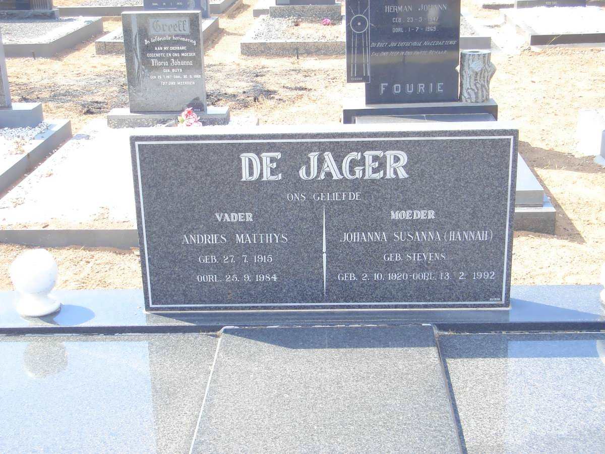 JAGER Andries Matthys, de 1915-1984 &amp; Johanna Susanna STEVENS 1920-1992