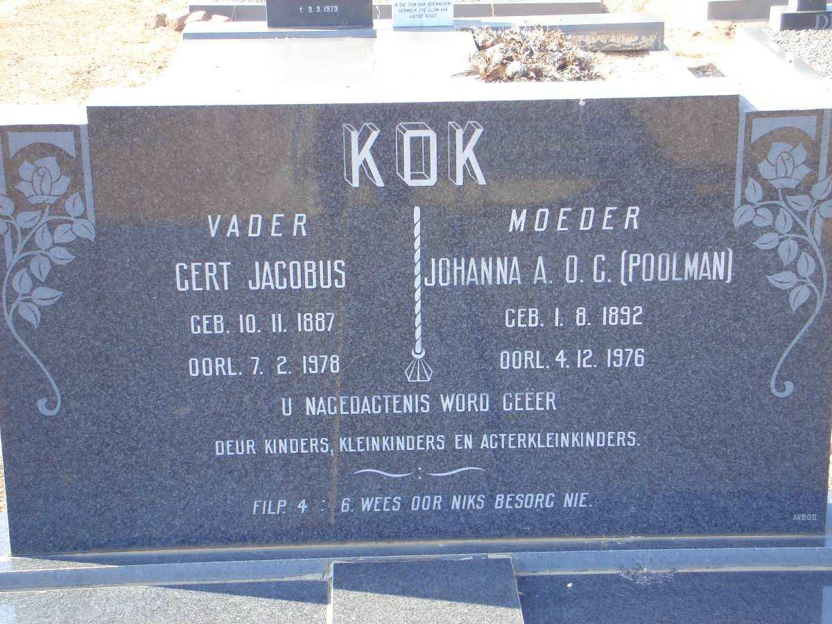 KOK Gert Jacobus 1887-1978 &amp; Johanna A.O.C. POOLMAN 1892-1976