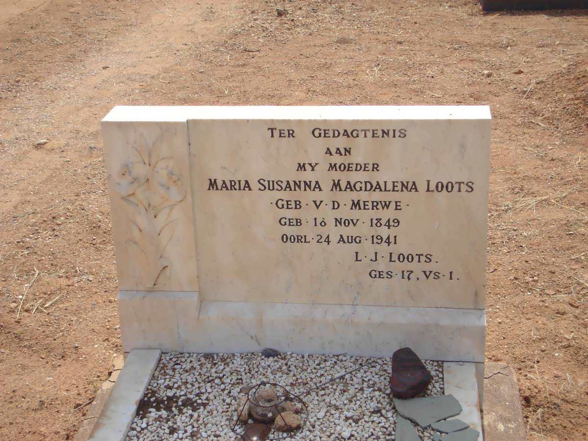 LOOTS Maria Susanna Magdalena nee V.D. MERWE 1849-1941