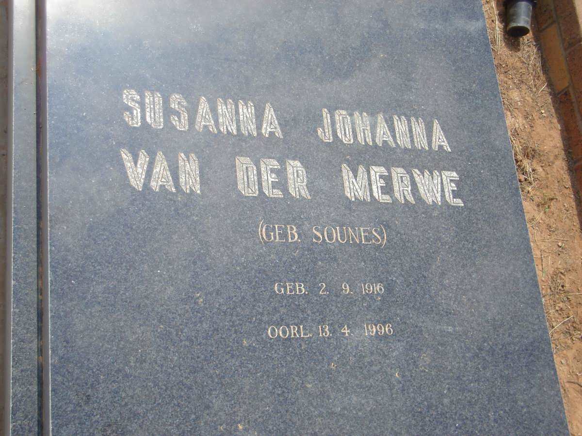 MERWE Susanna Johanna, van der nee SOUNES 1916-1996