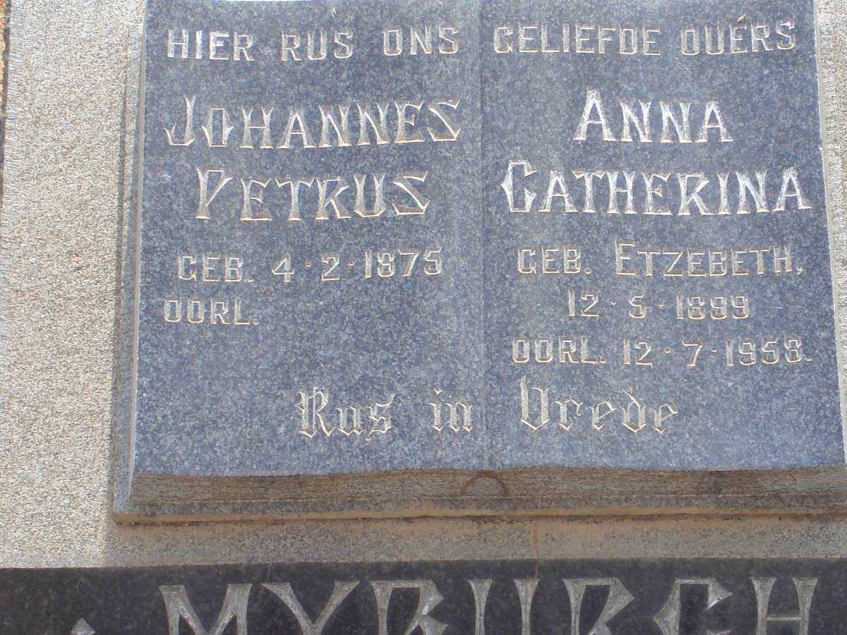 MYBURGH Johannes Petrus 1875- &amp; Anna Catherina ETZEBETH 1899-1958