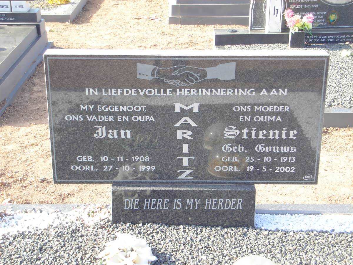 MARITZ Jan 1908-1999 &amp; Stienie GOUWS 1913-2002
