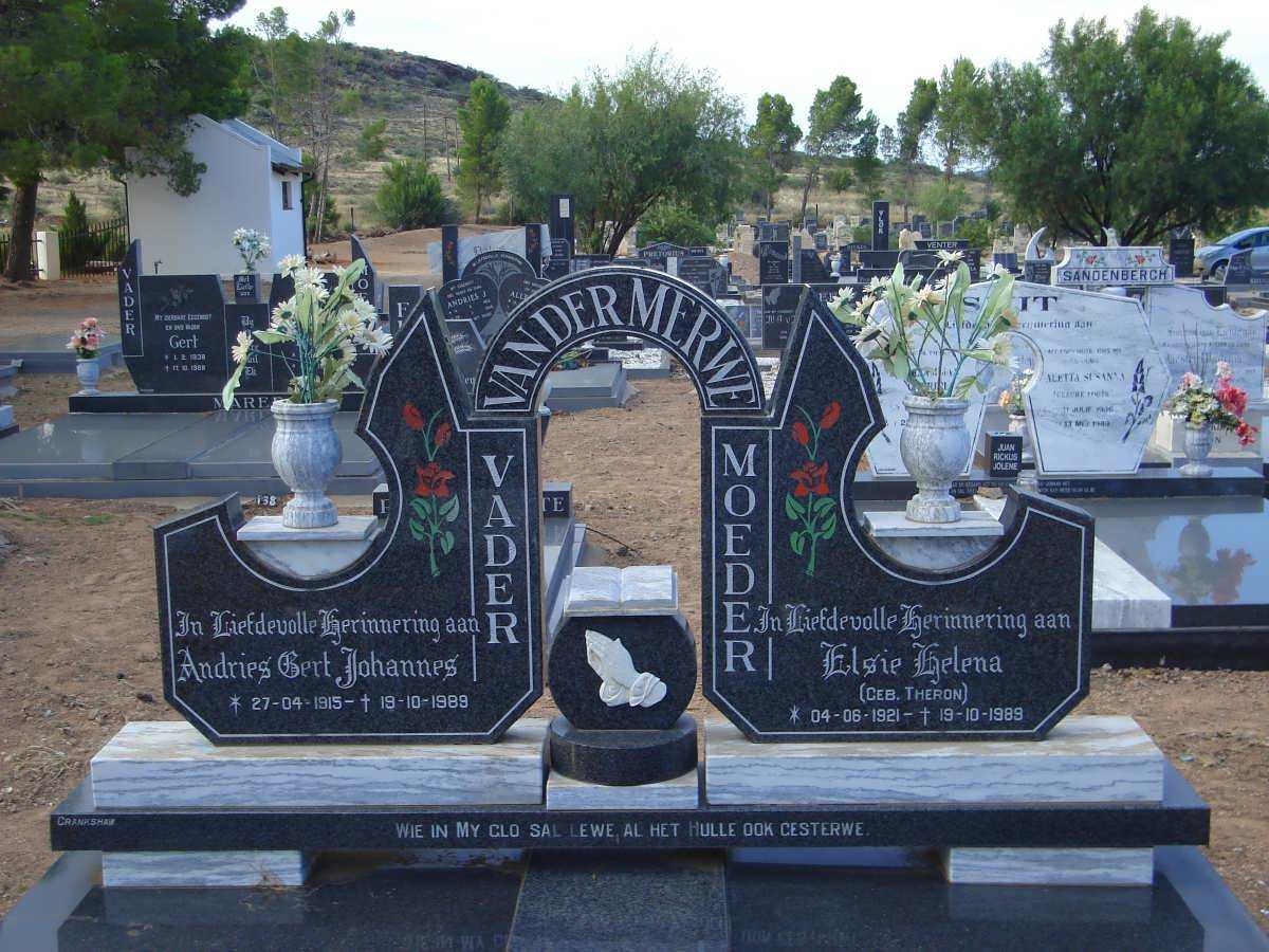 MERWE Andries Gert Johannes, van der 1915-1989 &amp; Elsie Helena THERON 1921-1989