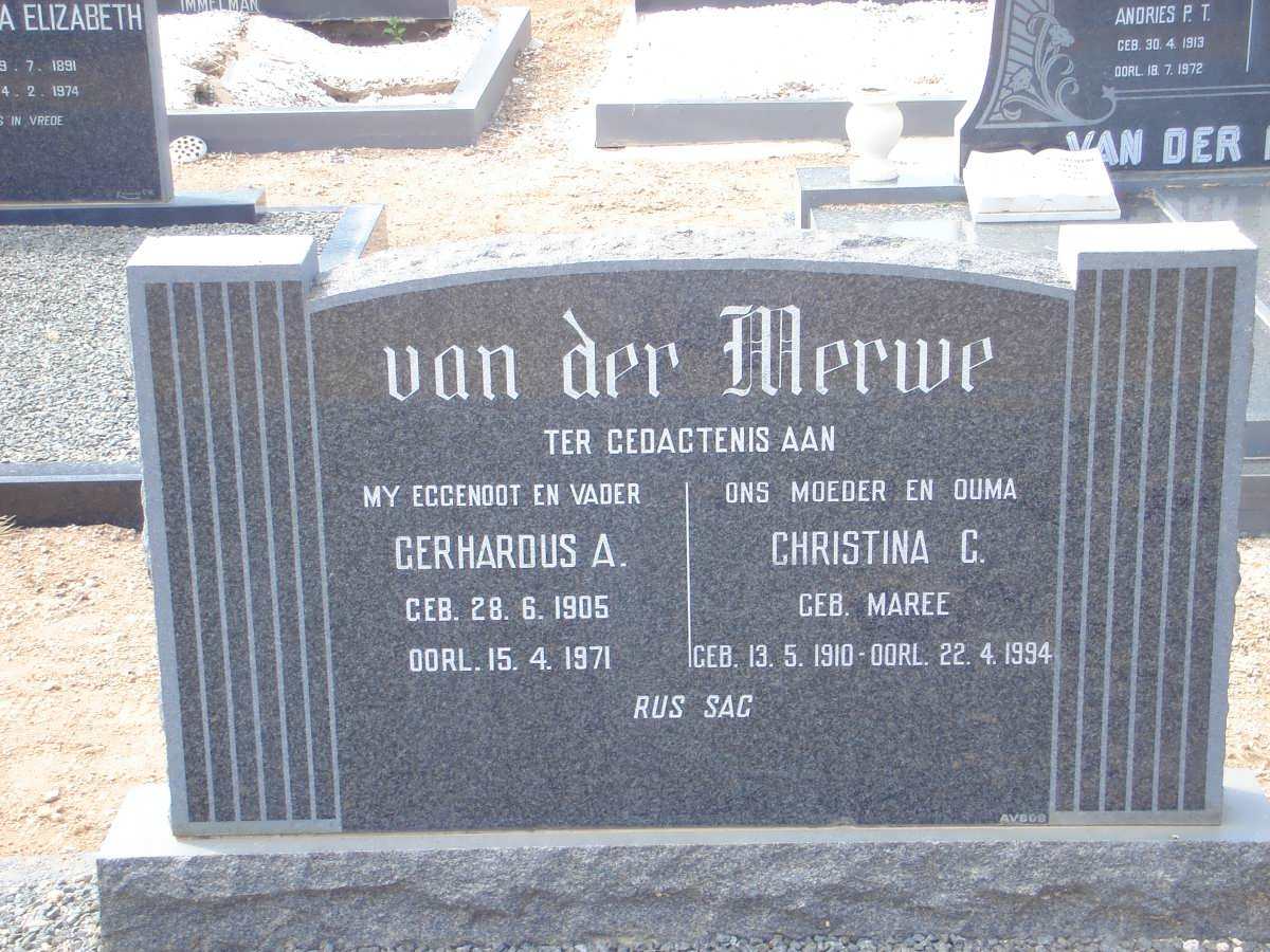MERWE Gerhardus A., van der 1905-1971 &amp; Christina C. MAREE 1910-1994