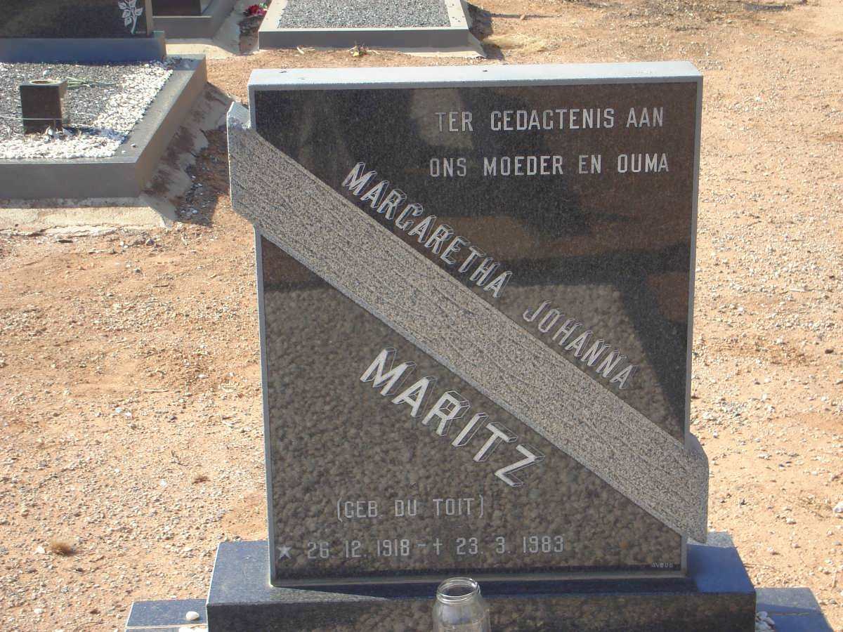 MARITZ Margaretha Johanna nee DU TOIT 1918-1983