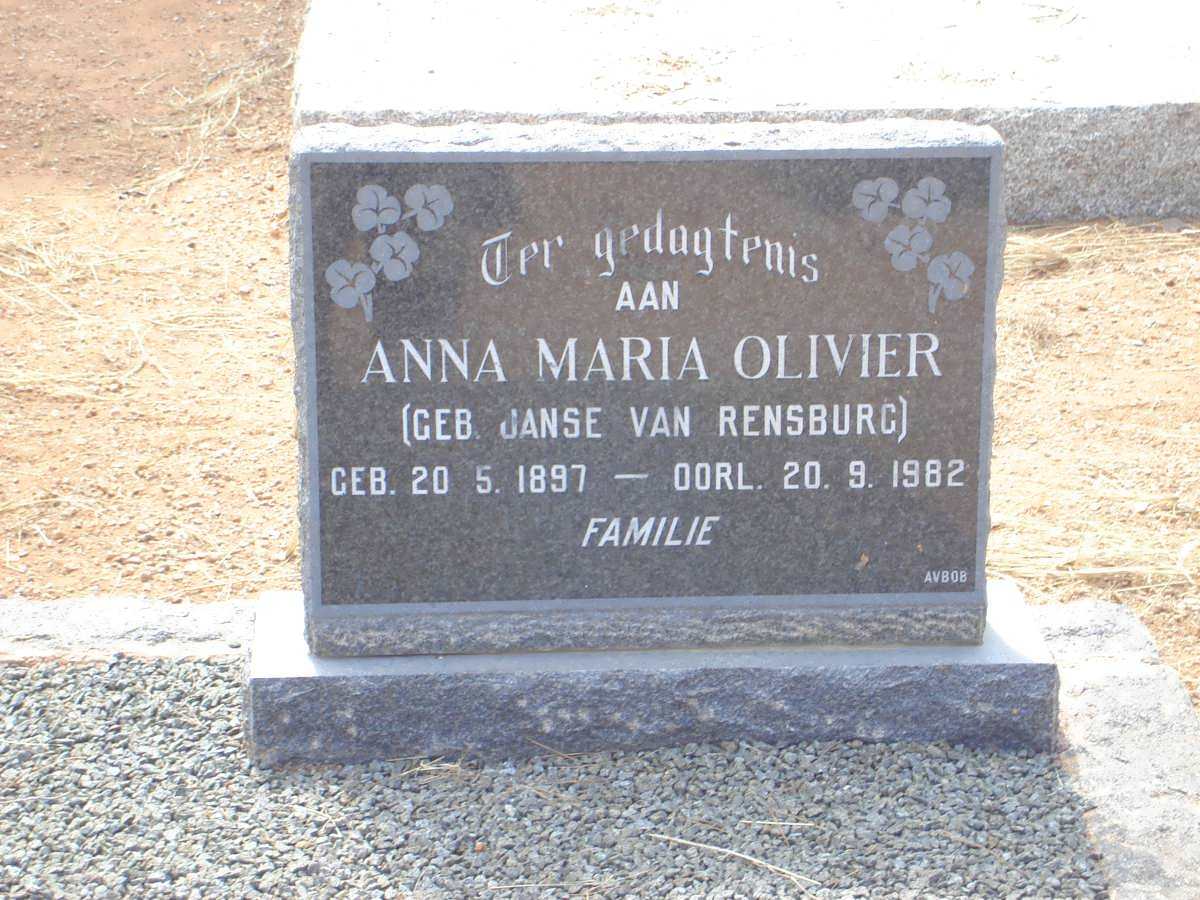 OLIVIER Anna Maria nee JANSE VAN RENSBURG 1897-1982