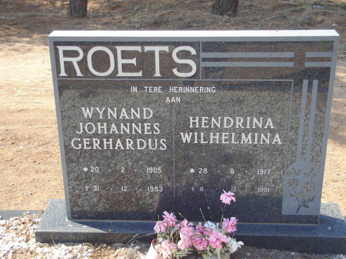 ROETS Wynand Johannes Gerhardus 1905-1983 &amp; Hendrina Wilhelmina 1917-1991