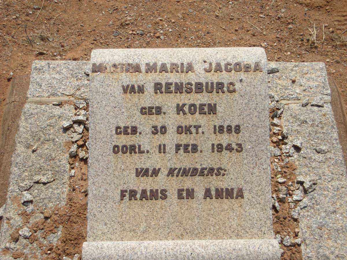 RENSBURG Martha Maria Jacoba, van nee KOEN 1888-1943