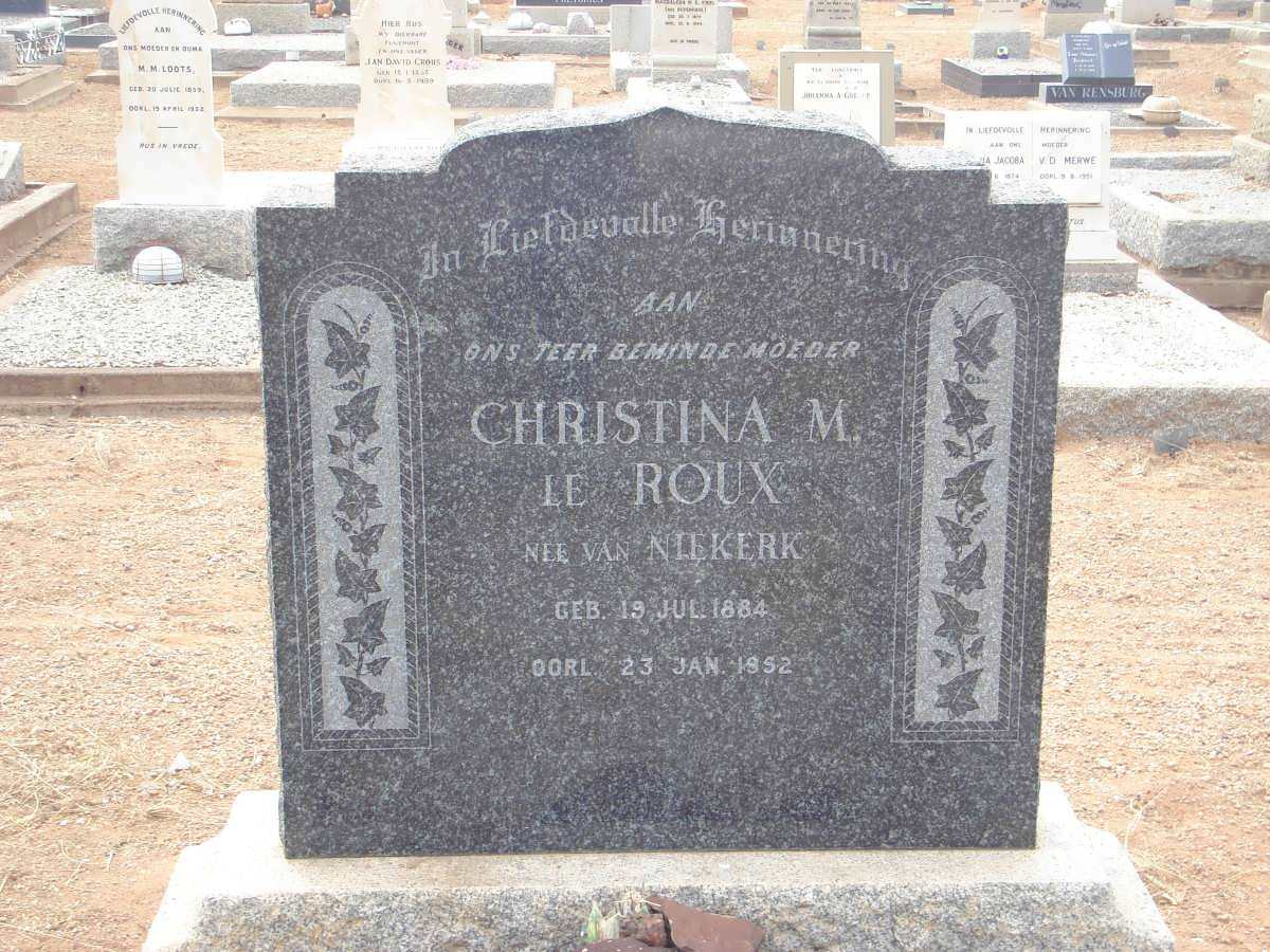 ROUX Christina M., le nee VAN NIEKERK 1884-1952
