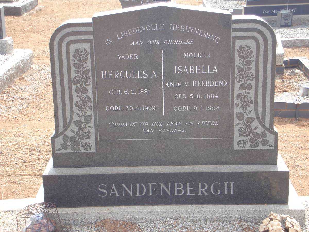 SANDENBERGH Hercules A. 1881-1959 &amp; Isabella V. HEERDEN 1884-1958