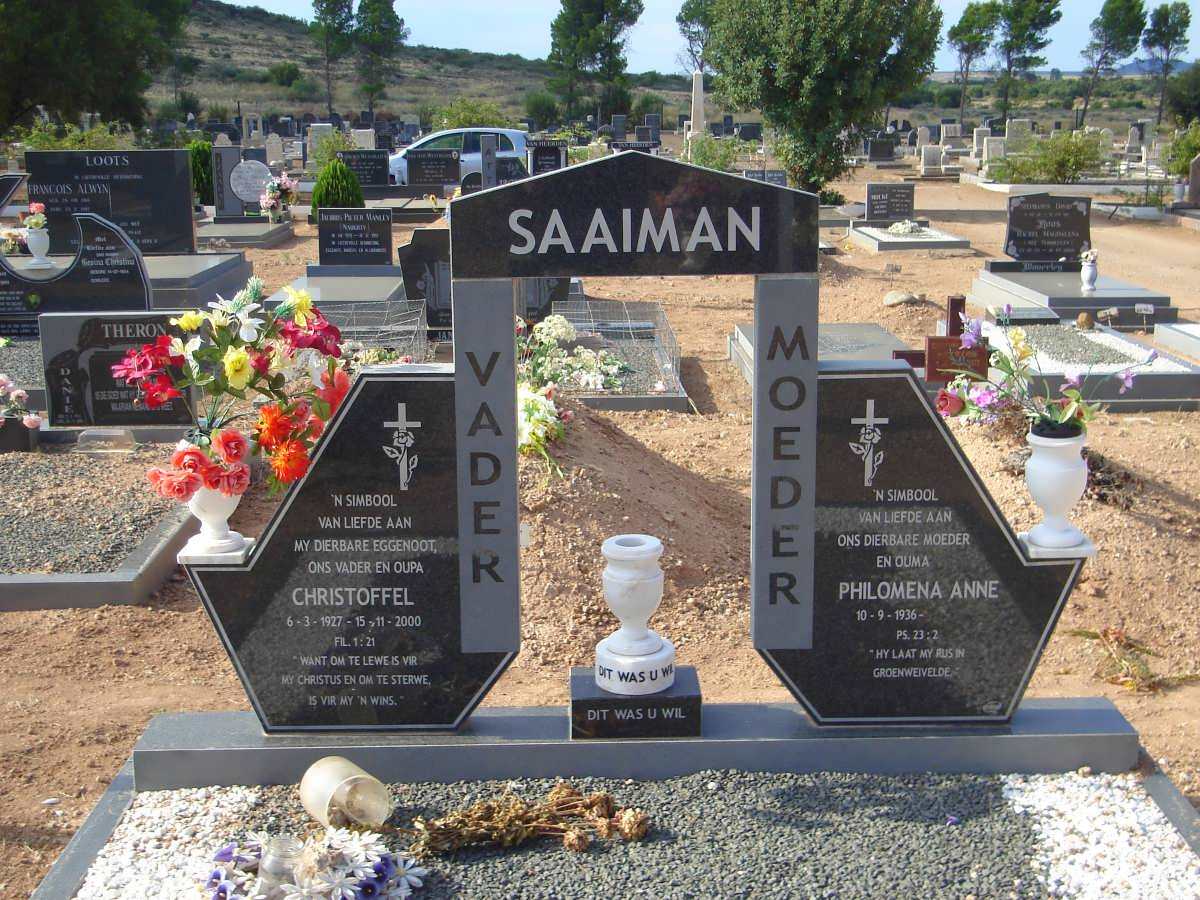 SAAIMAN Christoffel 1927-2000 &amp; Philomena Anne 1936-