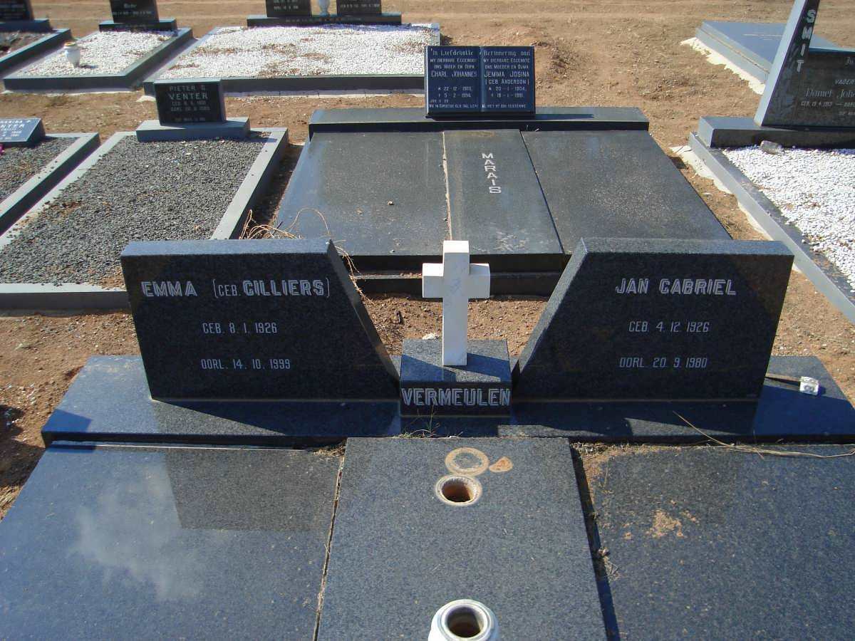 VERMEULEN Jan Gabriel 1926-1980 &amp; Emma CILLIERS 1926-1999