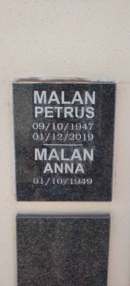 MALAN Petrus 1947-2019 & Anna 1949-