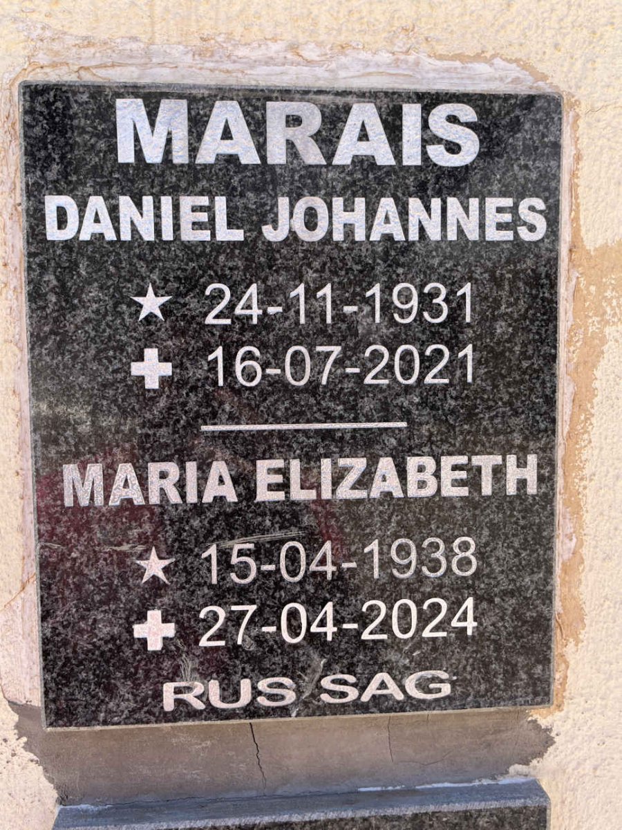 MARAIS Daniel Johannes 1931-2021 & Maria Elizabeth 1938-2024