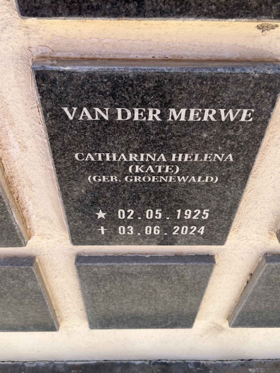 MERWE Catharina Helena, van der nee GROENEWALD 1925-2024