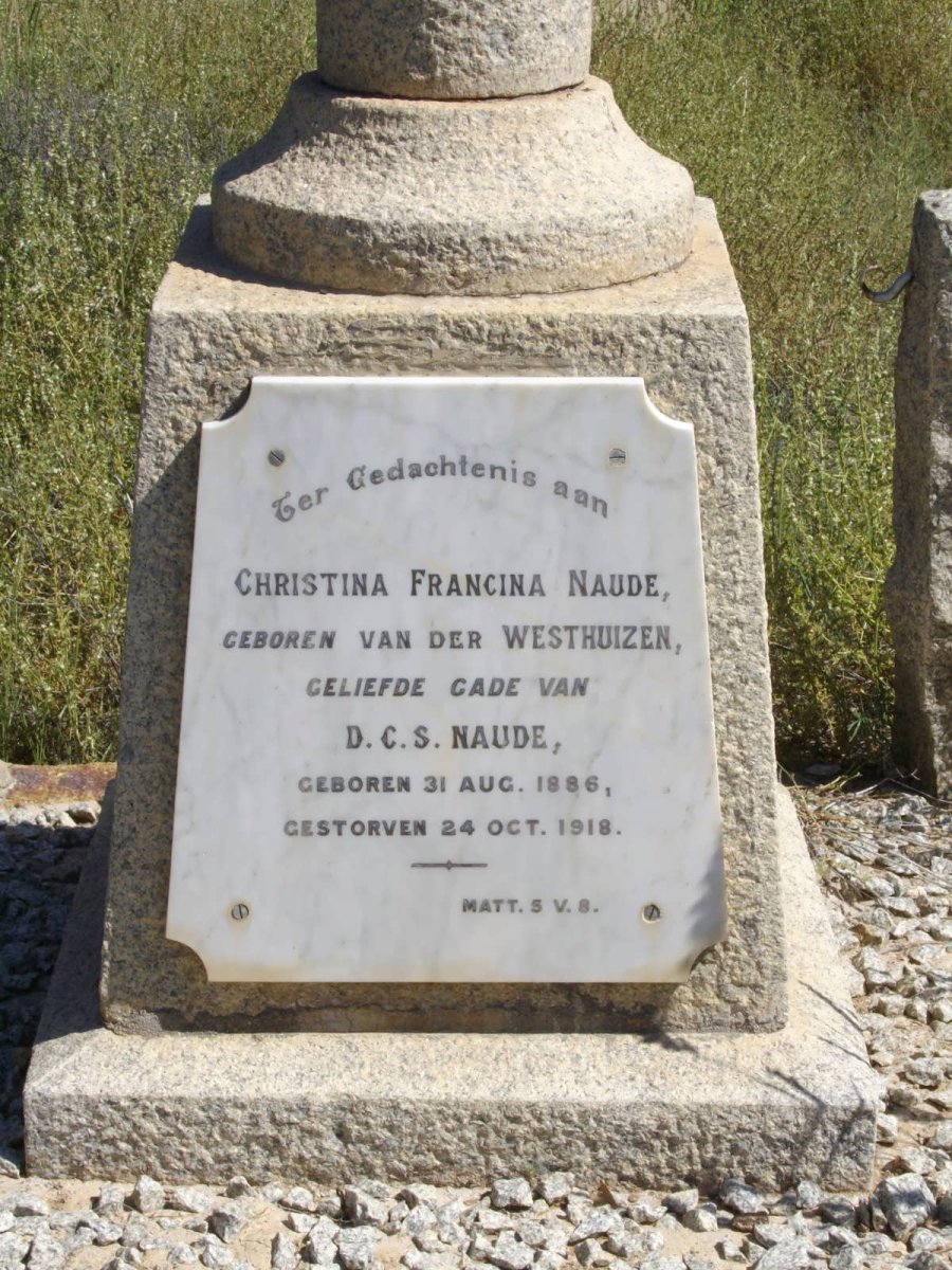 NAUDE Christina Francina nee VAN DER WESTHUIZEN 1886-1918
