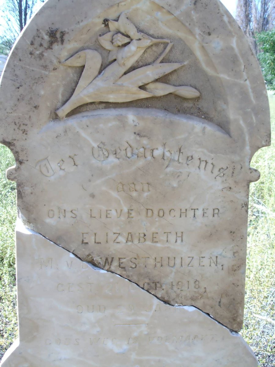 WESTHUIZEN Elizabeth M., v.d.  -1918